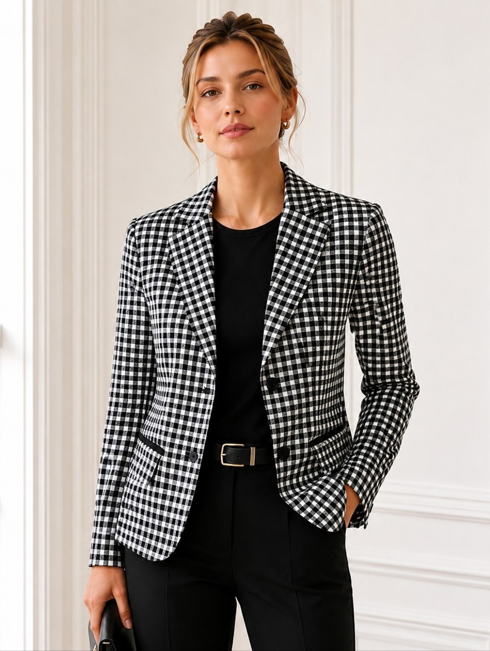 New York & Company Black White Gingham Blazer | Tailored Career Jacket | Size 0